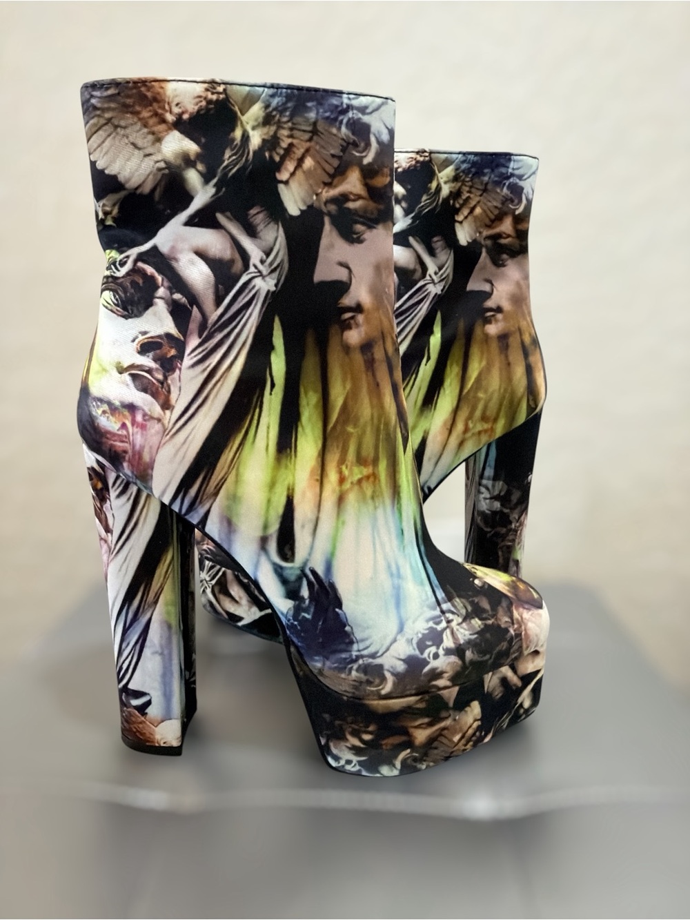 Azalea Wang Platform Ankle Boots Size 8.5 Multicolor Art Print